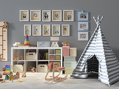 3d现代儿童房装饰柜帐篷玩具模型