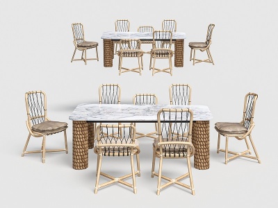 侘寂餐桌椅组合模型