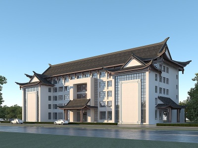 3d<font class='myIsRed'>新中式酒店</font>商务楼模型