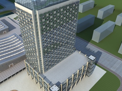3d现代石材玻璃办公楼模型