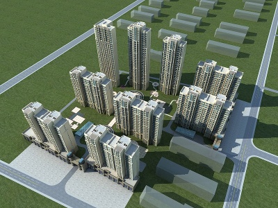 3d现代住宅区模型