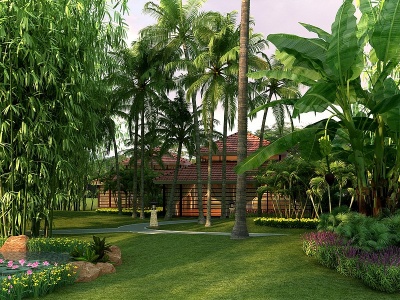 3d别墅花园园林景观庭院景观模型