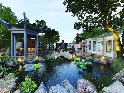 3d中式景观后花园模型