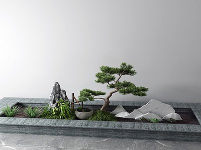3d新中式盆景松树模型