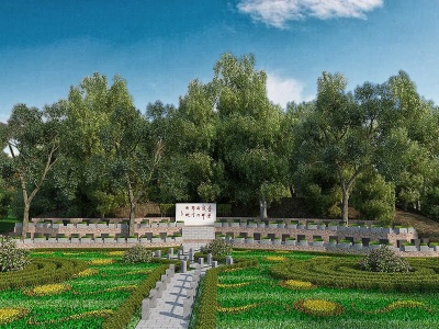 3d新中式烈士陵园花圃模型