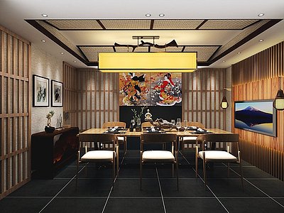 3d日式餐厅包间模型