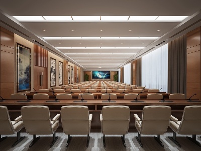 3d新中式现代大会议室模型
