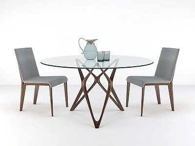 3d现代圆形玻璃餐桌椅模型