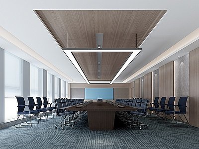 3d现代大会议室会议桌椅模型