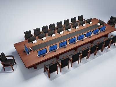 新中式大视频会议室桌椅模型