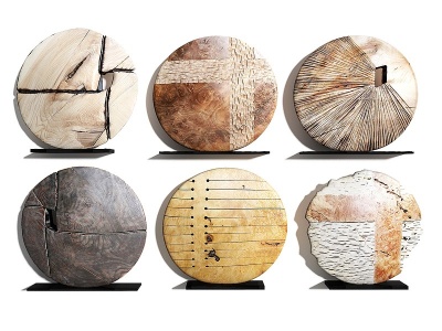 3d新中式实木木头摆件饰品模型