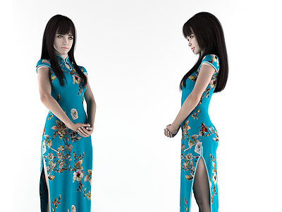 旗袍女装服装模特人物模特模型3d模型
