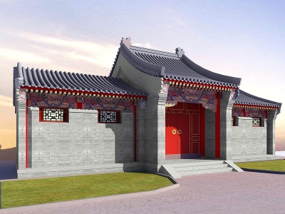 3d中式古建筑入口大门模型