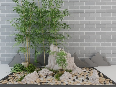 3d园林景观石头竹子模型