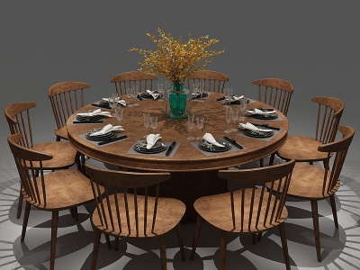 3d东南亚餐桌餐桌椅圆桌模型