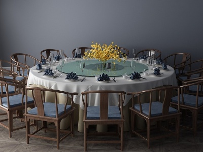 中式餐桌餐桌椅圆桌模型3d模型