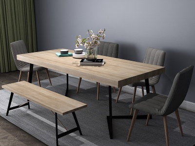 3d后现代餐桌餐桌椅六人桌模型