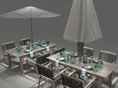 3d茶桌户外桌休闲桌太阳伞模型