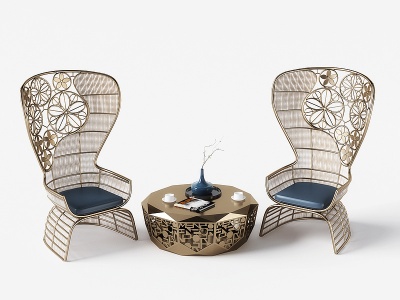 新中式金属镂空休闲椅茶几模型3d模型