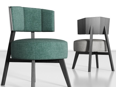 3d新中式实木布艺单椅组合模型