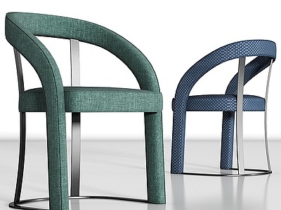 3d新中式金属布艺单椅组合模型