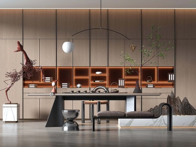 3d书房茶室茶桌模型