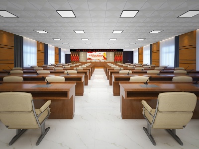 中式政府党员会议室模型3d模型