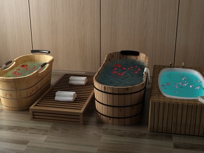 中式浴缸淋浴木桶模型3d模型