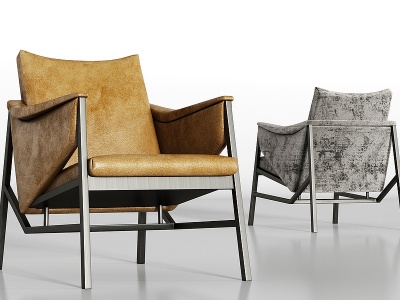 金属绒布皮革单椅组合模型3d模型