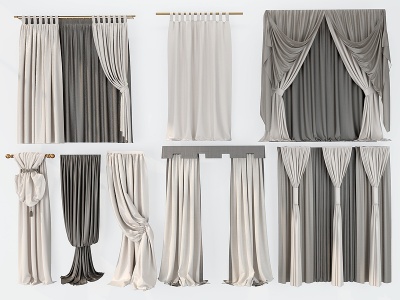 3d北欧现代窗帘卧室窗帘组合模型