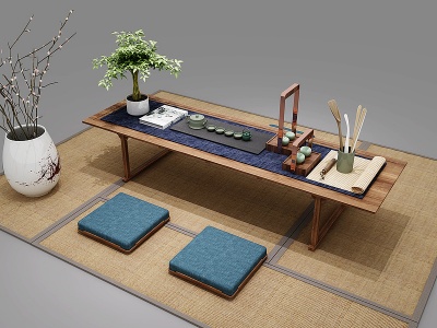 3d中式榻榻米茶桌椅模型