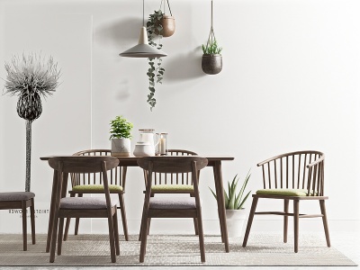 3d北欧餐桌餐椅盆景饰品模型