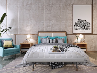 3d现代床品组合单人沙发模型