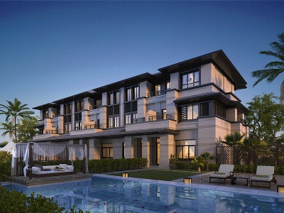 新亚洲古典三层别墅模型3d模型