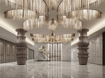 3d现代宴会厅前厅花灯模型