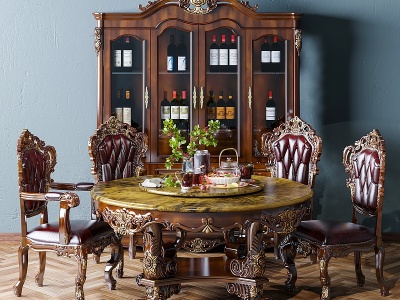 3d欧式古典欧式餐桌椅组合模型