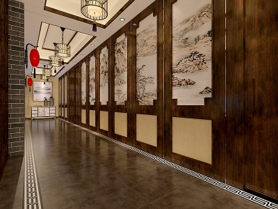 中式玄关中式大厅卡座模型3d模型