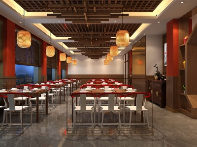 中式餐廳室內室外模型3d模型