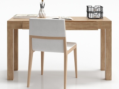 3d北欧实木书桌椅子书籍摆件模型