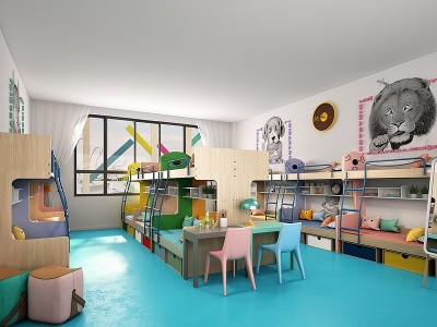3d幼儿园休息室上下铺午休室模型