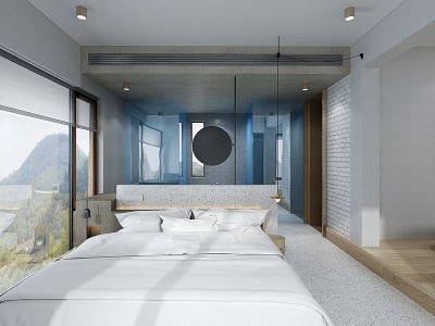 现代卧室现代民宿床模型3d模型