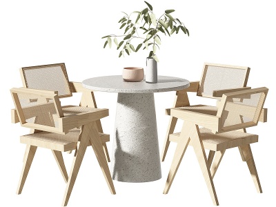 3d侘寂休闲桌椅组合模型