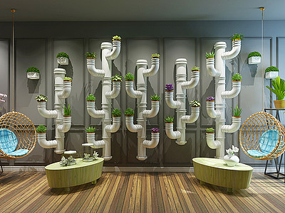 3d水管造型植物装饰架模型