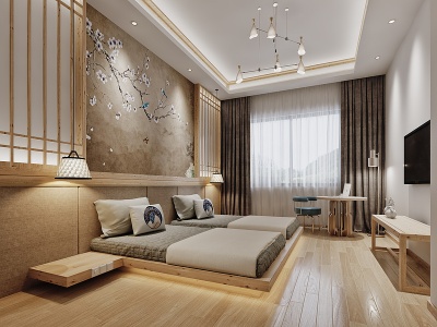 新中式酒店客房双人间模型3d模型