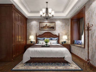 美式卧室老人房双人床模型3d模型