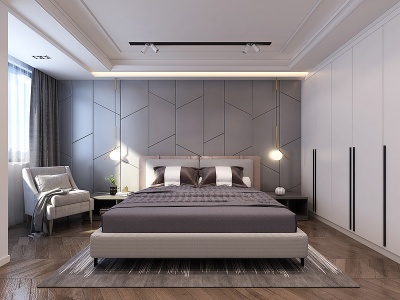 现代卧室软包吊灯衣柜模型3d模型