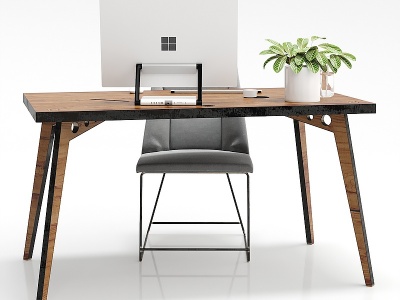 工业风书桌电脑桌椅子摆件模型3d模型
