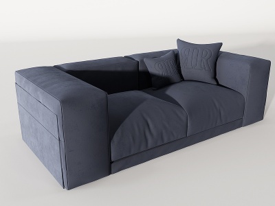 3d现代深蓝布艺双人沙发模型