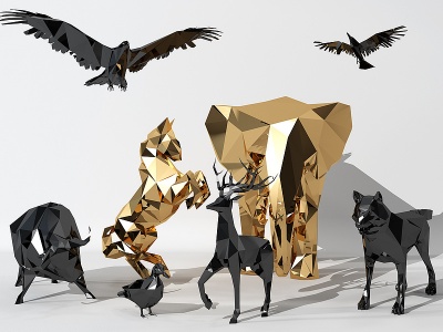 3d金属几何动物雕塑摆件模型