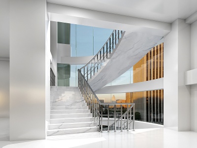 现代旋转楼梯玻璃幕墙模型3d模型